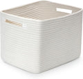 Shelf Woven Storage Basket, 15 x 10 x 9” Closet Rope Baskets For Organizing, Square Bins with Handles, White 1 Pack