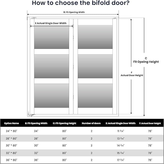 Bifold Doors for 24" x 80" Opening, 3-lite Tempered Frosted Glass Closet Folding Doors with Hardware kit Included, Easy Assembly, Black