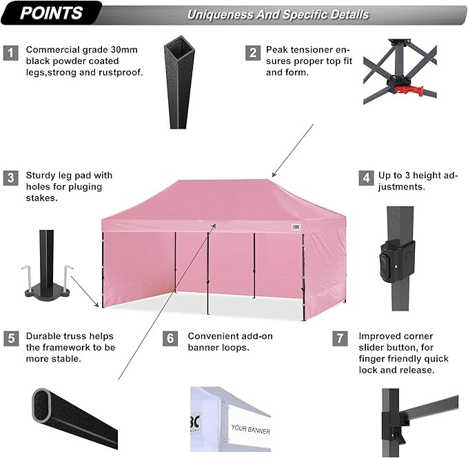 ABCCANOPY Classic Ez Pop up Canopy Tent with Sidewalls 10x20 Market and Patio-Series, Pink