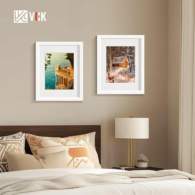 VCK 11×14 White Picture Frame with Mat for 8x10 Picture Set of 5 Wall Hanging Wooden Frame with Real Glass For Artwork Documents Family Home Wall Gallery Multi Photo Frame