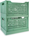 Domiella 2-Pack Crates for Storage, Storage Crates Plastic Stackable, Foldable Crate for Office Home Kitchen Bedroom Bathroom (Tall, Green)