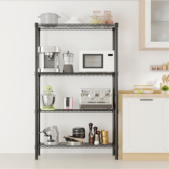 Standing Shelving Units, 36" W x 14" D x 59" H Metal Storage Shelves, Adjustable Carbon Steel Wire Shelving Rack Display Shelf for Garage Bathroom Kitchen Home Office (4-Tiers, Black)