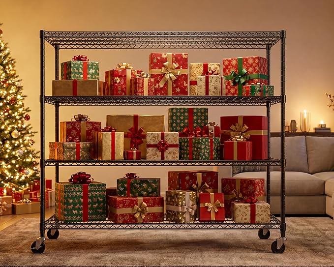 PrimeZone 60" W x 24" D x 76" H Heavy Duty Wire Storage Shelves with Wheels, 4 Tier Adjustable NSF Certified Garage Shelving Unit, Rolling Metal Organizer Shelf Rack for Warehouse, Pantry, 4 Packs