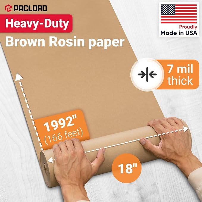 18" x 1992" (166’) Brown Rosin Paper Roll - Made in USA Thick Heavy-Duty 7 mil Masking Paper for Surface Protection from Paint, Dust, Foot Traffic - Paint Floor Covering