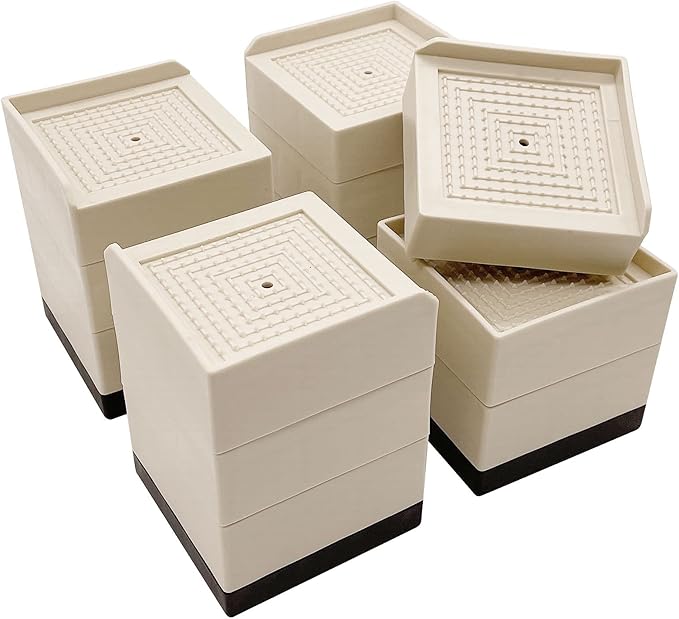 Bed Lifts Risers, Heavy Duty Furniture Elevator in Heights of 2, 3 or 4 Inch, Raising Blocks for Bed, Couch, Desk, Sofa, Tables, Headboard Stilts (Beige, 4 Pack Set)