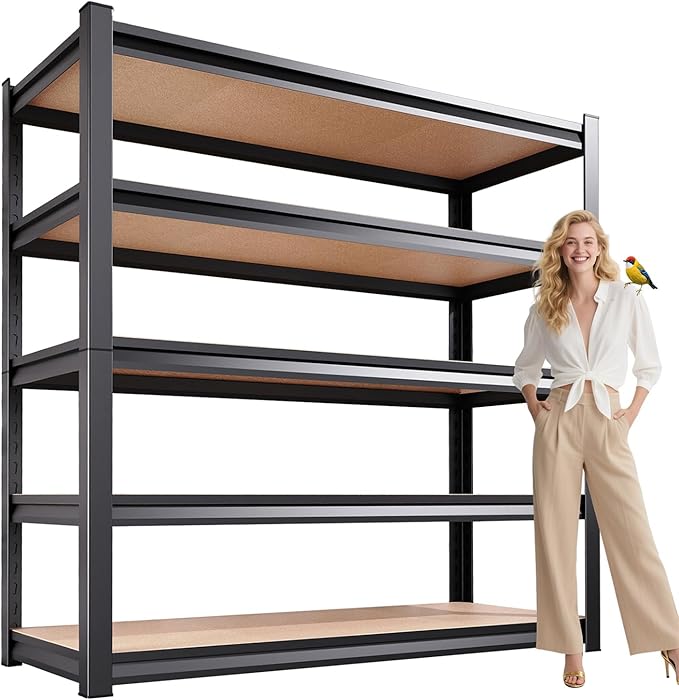 72”H*46”W Garage Shelving Heavy Duty, Adjustable Garage Shelves, 2500LBS Storage Shelves, 5-Tier Metal Shelving Units, Easy Assembly Wood Shelves, Utility Storage Rack Shelf for Warehouse, Pantry
