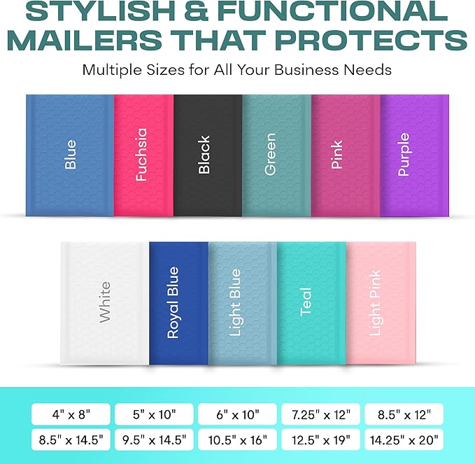 Teal Large Poly Bubble Mailers 9.5x14.5 inch #4 | Self Seal Padded Envelopes Cushioned Bubble Mailer | Usable Size 9.5x13.5 | WaterProof | Lightweight mailing Shipping Bags | 200 Pack Bulk