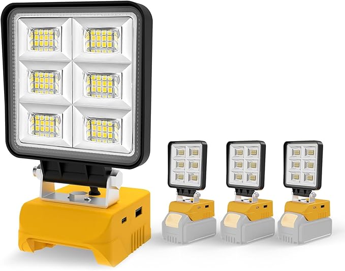 T-SUN Rechargeable LED Work Light, Portable Work Light Compatible with Dewalt 20V Battery, Cordless Flashlight Flood Light 52W 5200LM with USB &Type C Charger Port for Workshop, Garage Repair (4 Pack)