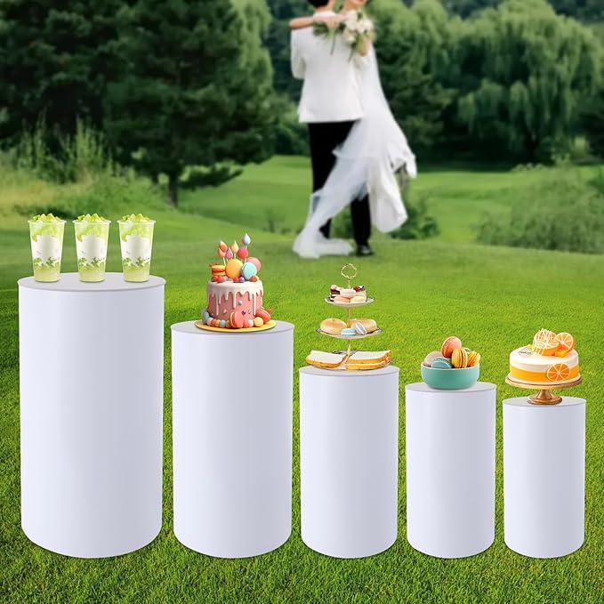 Wedding Round Cylinder Stands, Party Cylinders Set of 5 Stand, Acrylic Round Pedestal Stand for Wedding Birthday Party 19.6'', 21.6'', 23.6'', 29.5'', 35.4'' H