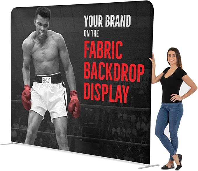 Custom Straight Tension Fabric Display Backdrop, Step and Repeat Backdrops for Events, Trade Show Display Backdrop Booth (Graphic with Stand, 10x10ft Double Sided Print)