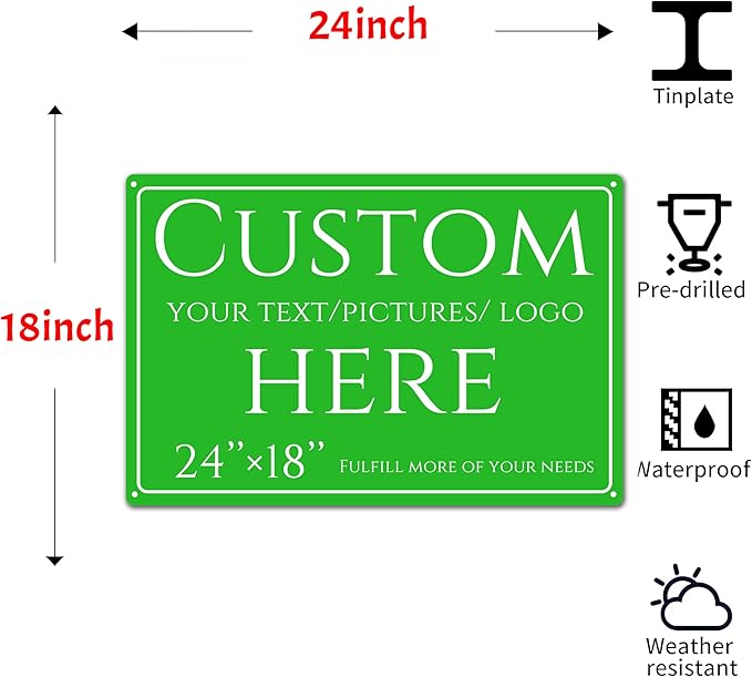 Custom Sign, personalized metal sign，Aluminum Weatherproof Metal Sign Multiple Sizes, Large, 24 * 18, reflective,Business, Workplace, office, Home, Delivery Signs(24 * 18 Inch)