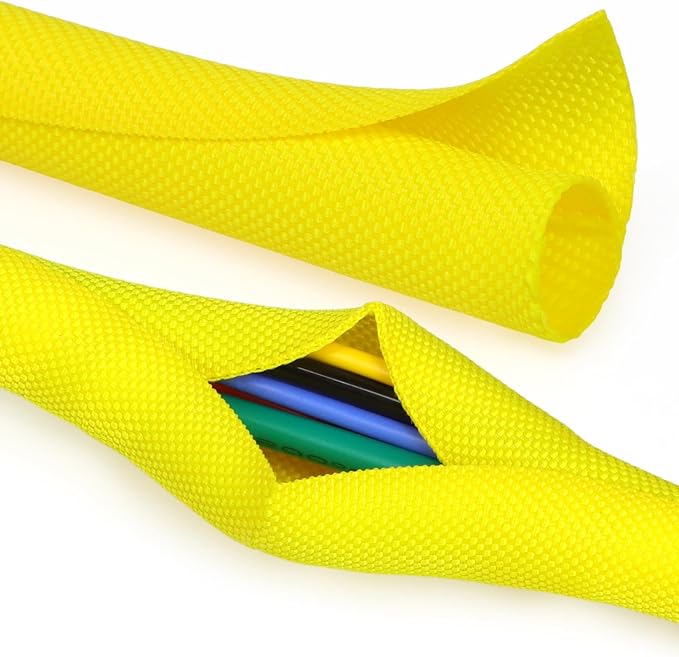 Split Braided Cable Sleeve，Flexible Wire Loom Tubing, Automotive Cord Protector Pet Proof, Cable Management for Computer TV Electric Wires Harness 16ft (Yellow, 16mm（5/8")