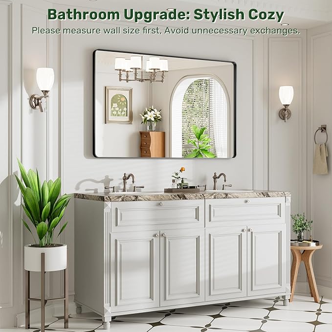 48X30 Black Bathroom Mirror for Over Sink, Metal Framed Vanity Mirror Wall Mounted, Rectangle Mirror for Bedroom Living Room Restroom Entryway, Anti-Rust, HD Tempered Glass