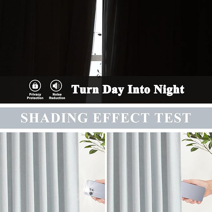 Vision Home Pinch Pleated Full Blackout Curtains Linen Blended Room Darkening Window Curtains 84 inch for Living Room Bedroom Thermal Insulated Pinch Pleat Drapes with Hooks 2 Panel 40"Wx84"L,Blue Fog
