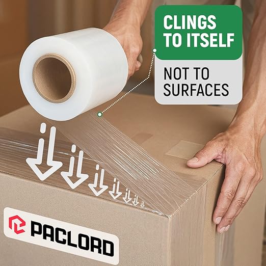 5" x 1000' Industrial Strength Clear Stretch Wrap with Extended Core Handle, Ready to Use Pack of 1 Stretch Film Mini Roll, 80 Gauge Thick, 500% Elongation - Shrink Wrap for Moving, Packing