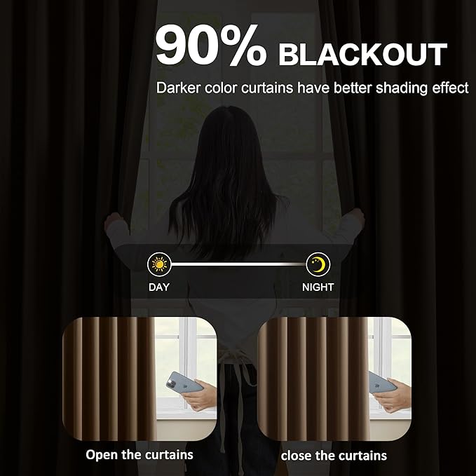 KEQIAOSUOCAI Pinch Pleated Blackout Curtains 63 Inches Long, Thermal Insulated Darkening Bedroom Drapes 2 Panels Set Burg Pleats Viral Curtains for Kids Room(Chocolate Brown,40"x 63"x 2)