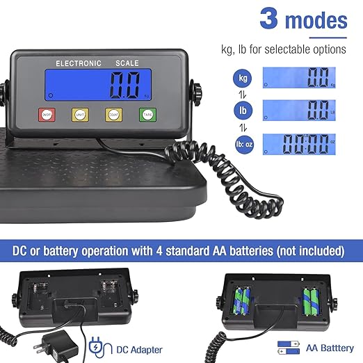 Surmountway Industrial Shipping Scale with Anti-Slip Aluminium Platform, 11.8" x 11.8" Black Portable Digital Postal Scale 440lbs for Shipping Packages Luggages with Tare/Count/Auto-Off Functions