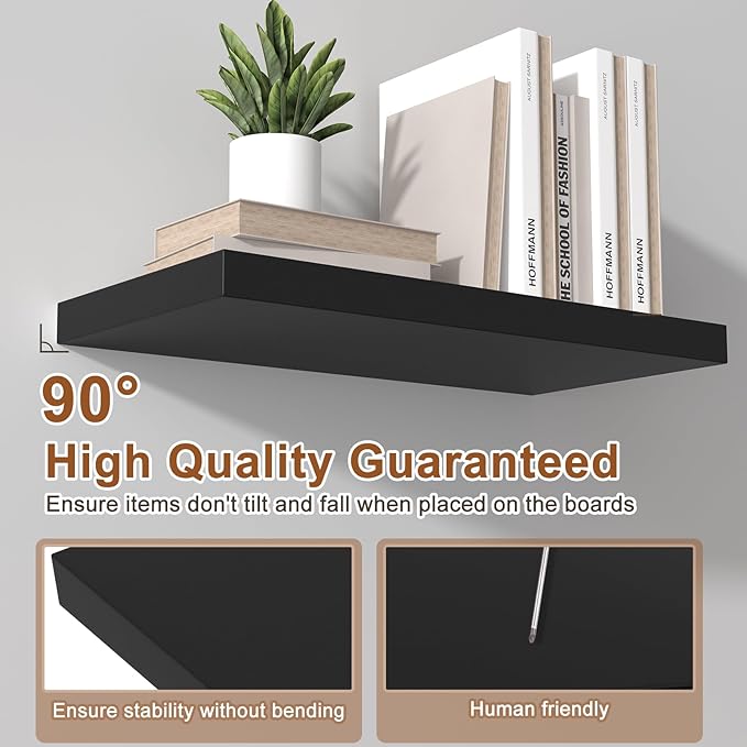 12 Inch Deep Floating Shelves for Wall 3 Pack Floating Shelfs Large Storage Space Wall Decor Display Shelf for Bathroom Living Room Bedroom Kitchen 40" W x 12" D x 1.2" H Black