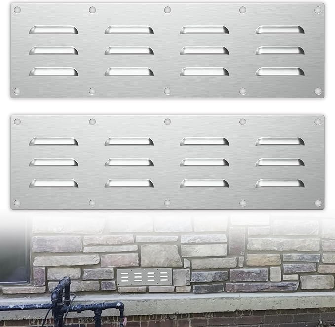 2 Pack Stainless Steel Venting Panel for Grill Accessory Stainless Steel Vent Cover Grill Vent for Masonry Fire Pits Outdoor Kitchen Vent, 15" by 4-1/2"