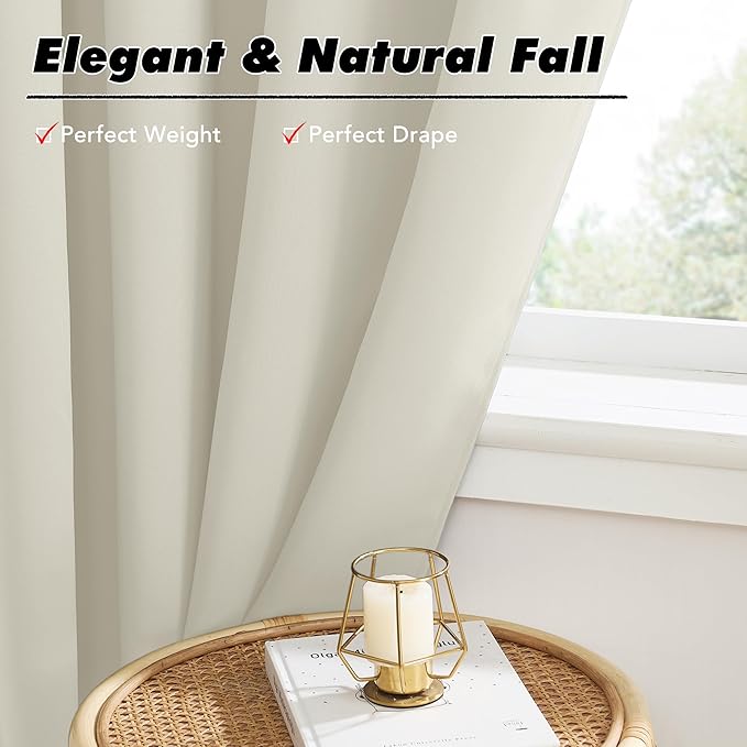 KGORGE Room Darkening Curtains 36 inch for Bedroom, Privacy Energy Saving Short Tiers Half Window Curtains for Bedroom Bathroom Dining Cafe, Back Tab Rod Pocket, W34 x L36, Beige, 2 Panels