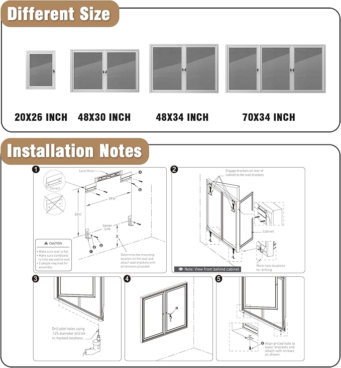 Mifuro 48"x30" Enclosed Bulletin Board, Outdoor Lockable Weather-Resistant Aluminum Cork Noticeboard for School & Office, Silver Frame w/Grey Flet