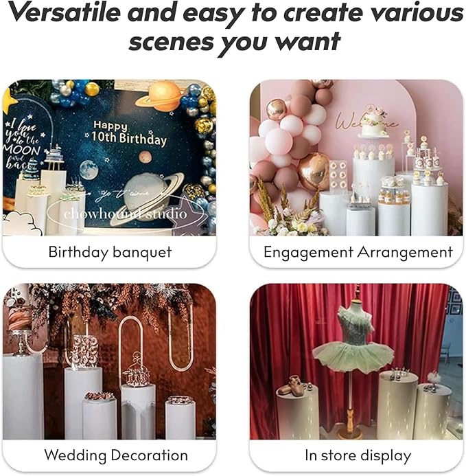 3PC Cylinder Pedestal for Party, Large White Cake Stand, Pedestal Display Plinth Pillars for Wedding Ceremony Birthday Party Art Decor--35.4''(L),29.5''(M),23.6''(S)