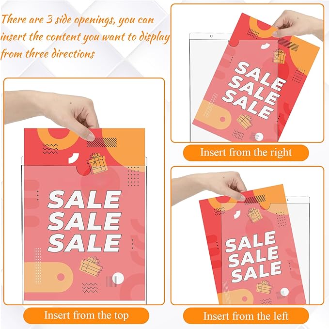4 Pcs Acrylic Window Sign Holder Suction Cups 8.5 x 11 Inch Glass Door Sign Holder with Suction Cup Hooks Hangers Wall Mount Advertising Frames for Office, Store, Home, Restaurant Use