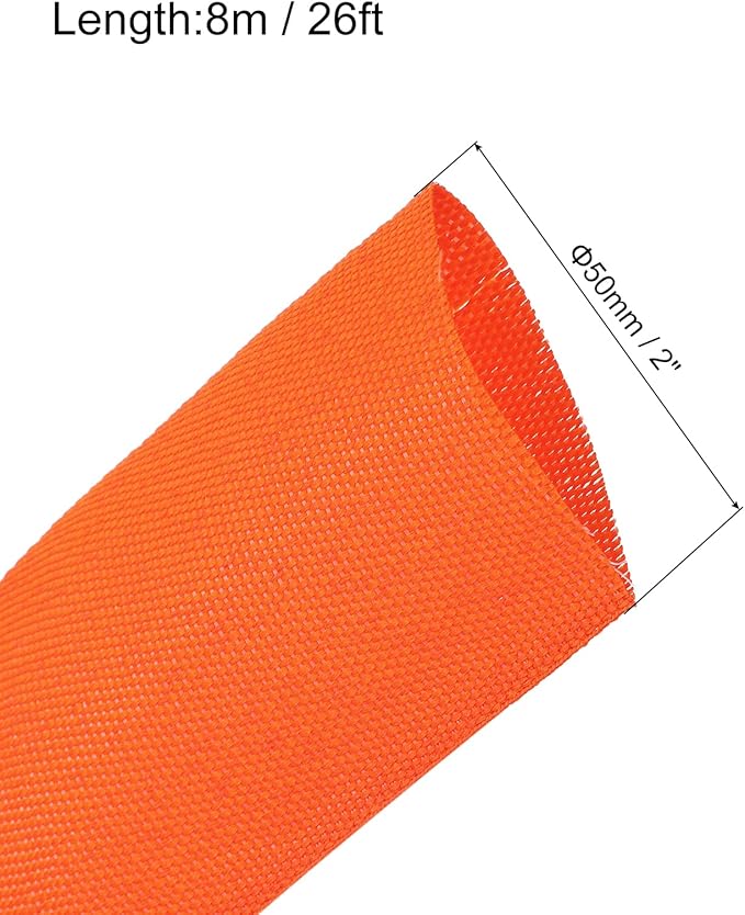 MECCANIXITY Braided Cable Sleeves Heat Shrinkable Fabric Sleeving, 2" 26ft Orange 2:1 Ratio Heat Shrinkable Cord Protector for Harness Cable, Network Cable Protection, Cable Management