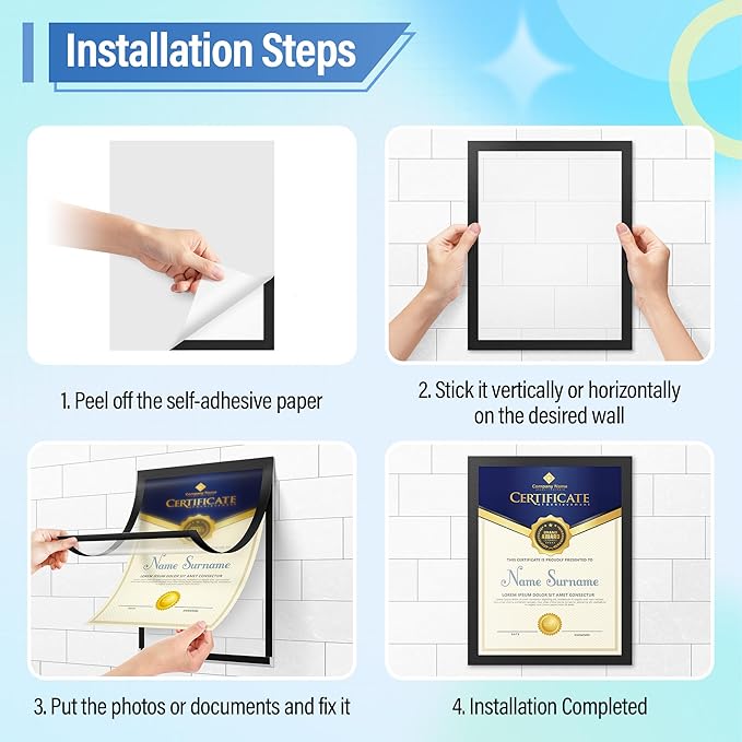 Magnetic Sign Holder 8.5 x 11 Inches Self-Adhesive Magnetic Display Frame 6 Pack Magnet Sign Holders Picture Frame Document Holder for Wall, Window, Classroom, Office, Poster Store（The back is self-adhesive）
