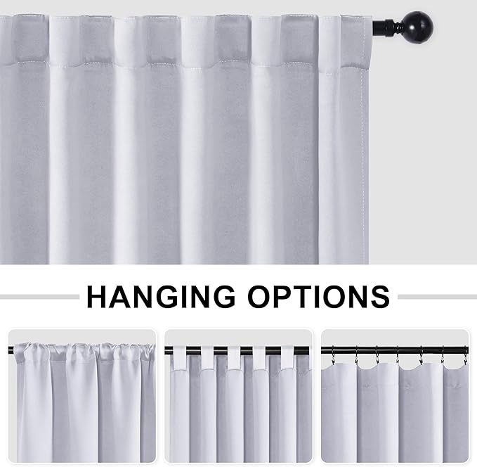 Hiasan Patio Sliding Door Room Divider Curtain Privacy Blackout Thermal Insulated Curtain with Back Tab & Rod Pocket for Bedroom Partition, Living Room Shared Office(100 x 96 Inches, Greyish White)