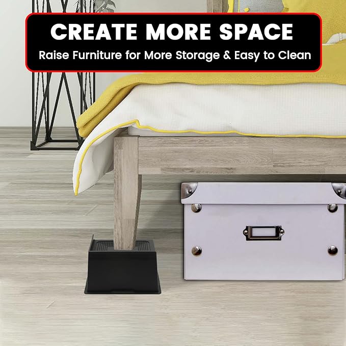 Bed Risers 4 Inch Heavy Duty, Oversized Furnitures Risers 4 inch Support 6000 lbs, Bed Table Rising Blocks, Fits for Couch, Sofa, Chair, Furniture Lifts, 4" 4 Pack