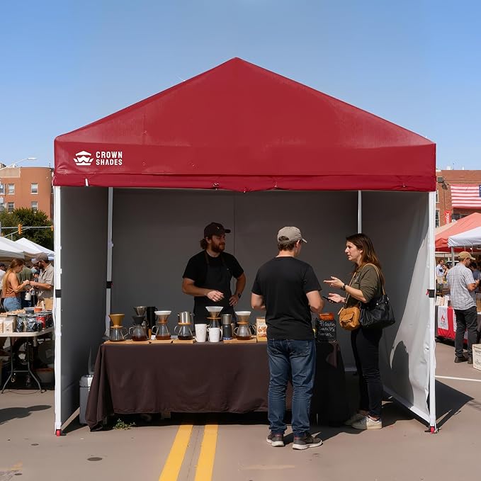 CROWN SHADES 10X10 Comercial Instant Canopy Pop Up Tent with Center Lock, 300D Fabric, 4 Sidewalls, Sto'N Go Bag, Red