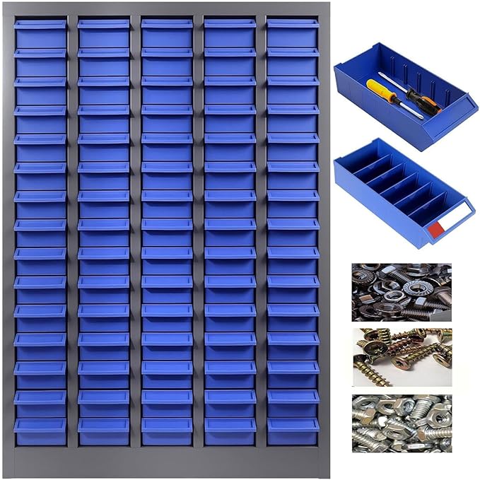 Nut and Bolt Storage Cabinet with ABS Drawer,Steel Small Parts Storage Organizer,36" H X 9" D X26 W Screw Organization for Garage Hardware,Nails,Fastener,Bolts,Nuts,and More (75 ABS Drawers)