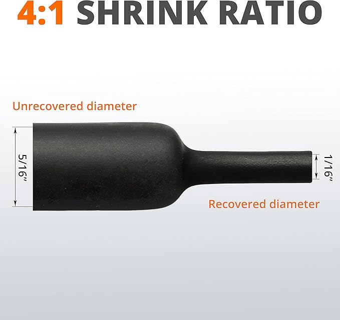 Wirefy 5/16" Heat Shrink Tubing - 4:1 Ratio - Adhesive Lined - Resistant Heat Shrink - 50 Feet Roll - Black