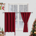 JIUZHEN Short Blackout Curtains for Small Window - Cafe Room Darkening Privacy Thermal Insulated Half Window Curtains Tiers for Bathroom,Kitchen, W 42 x L 36, Set of 2 Panels with Tiebacks, Red