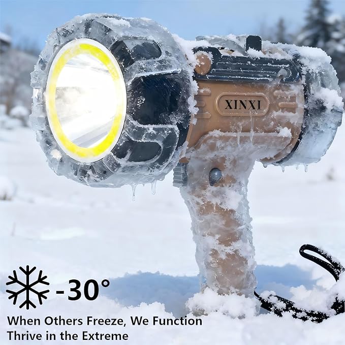 XINXI Rechargeable Spotlight 1,000,000 Lumens with COB Floodlight, IP67 Waterproof Spotlight Flashlight, Long Runtime Handheld Spot Light with Red Filter,Outdoor Spot Light for Hunting,Fishing(Brown)