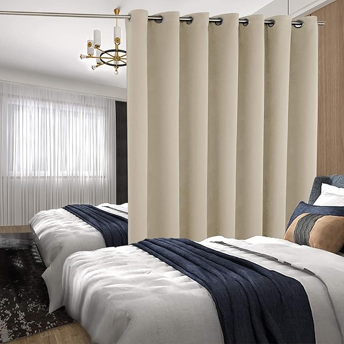 BGment Beige Sliding Door Curtain 120 Inch Long - Wide Room Darkening Room Divider Curtain for Bedroom Privacy Themral Insulated Grommet Room Separator Drape, 1 Panel, 100 X 120
