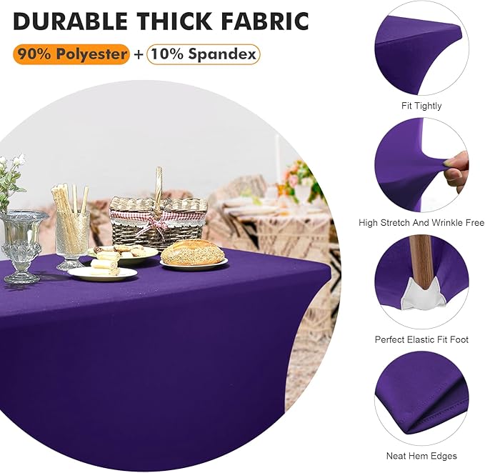 SEPARO 2 Pack 6 Ft Dark Purpe Spandex Table Cover Fitted Rectangular Tablecloth Stretchable Fabric Table Cloth 6 ft Wrinkle-Free for Party Tradeshows Banquet Weddings Cocktail