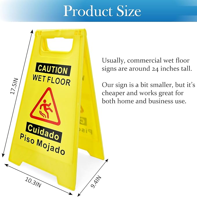 4-Pack Caution Wet Floor Sign, 17.5" Height, Bright Yellow, Double-Sided A-Shaped Frame Design, Bilingual Caution Message