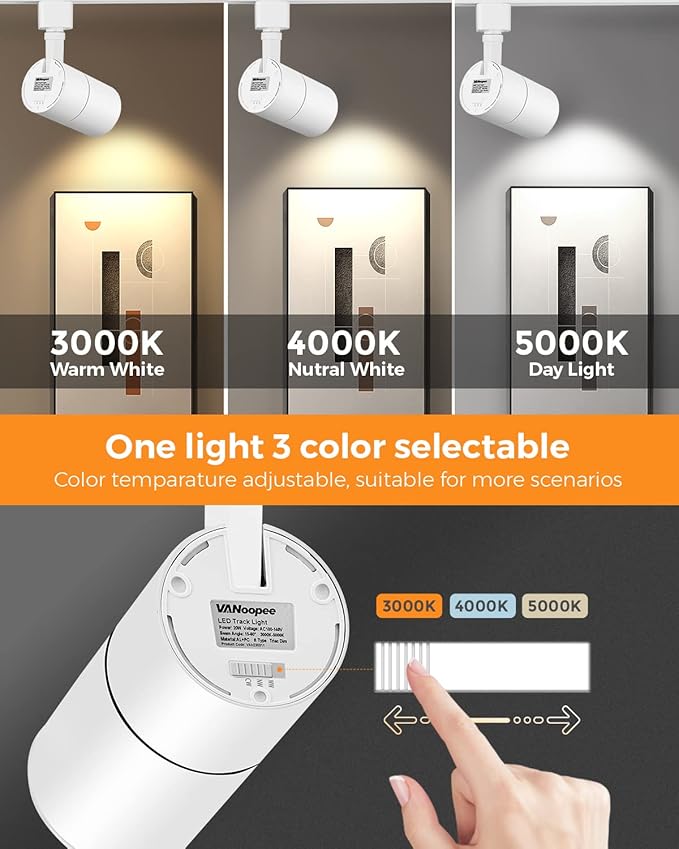 VANoopee 3-Color Zoomable 20W LED Track Lighting Heads H Type Track Light Heads Dimmable Bright Ceiling Spotlight Fixtures for Kitchen, 3000K 4000K 5000K Adjustable, CRI90+ 15°-60° 2000lm White 6 Pack