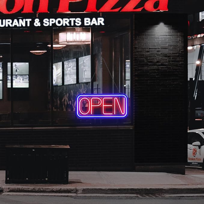 Open Signs for Business,32x16 inch Large Bright Open Sign Neon Led Lighted,Remote Control & Flashing Mode for Window Door Bar Coffee Salon Store,ON/OFF Switch B/Y