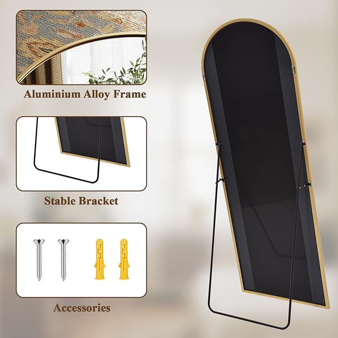 Full Length Mirror 56"x21" - Arched Floor Standing Body Mirror with Aluminum Frame,Leaning Hanging for Bedroom Cloakroom Living Room Gold