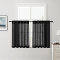Nanspring Short Linen Curtains 36 Inch Length Black Semi Sheer Drapes Back Tab and Rod Pocket Neutral Privacy Cafe Curtains for Bathroom Small Windows, 34 x 36 Inch, 2 Panels