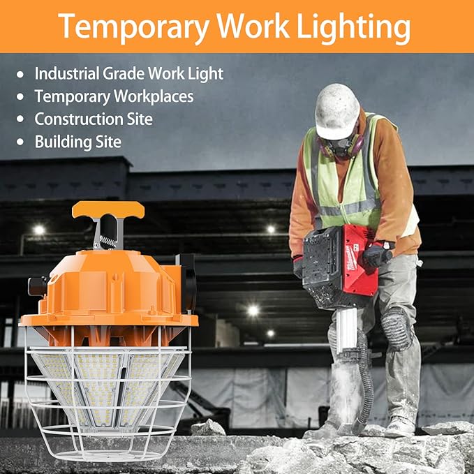 150W LED Temporary Work Light 24750Lm 5000K Daylight Bright Construction Lights Portable Hanging Light IP65 Waterproof, Temp Lighting Indoor Mine Workshop High Bay Outdoor Jobsite