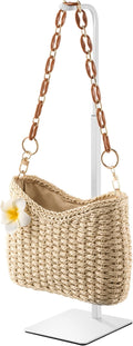 Purse Holder Handbag Display Stand: Hanger Rack Showing Bags, Purses, and Wreath, Adjustable Hook Stand for Tabletop, Closet, Desk, and Retail Use for Vendors, White