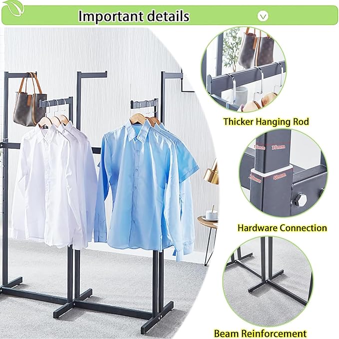 Floor Standing Metal Garment Rack - Heavy Retail Display Racks With Wheels, 8 Arms Clothing Rack, Square Tubing Portable Shirt Rack, Merchandise Display RackFor Hanging Clothes (L-Pink)