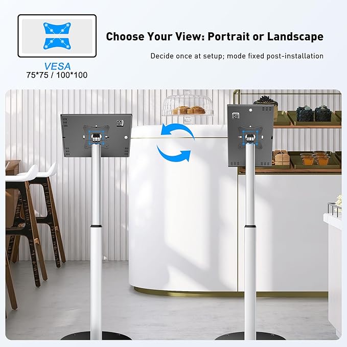 AboveTEK Anti Theft iPad Floor Stand, Robust Security Kiosk POS Tablet Stand, Height Adjustable Tablet Floor Stand w/Lock and Key Mechanism for 10.9-11" iPad & Galaxy Tab, Ideal for Retail Business