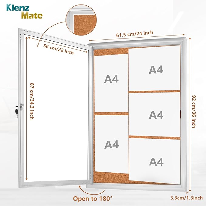 Outdoor 24"x36" Enclosed Cork Bulletin Board Tamper-Proof Dispaly Case,Brown Fabric&Aluminium Frame,Shatter Resistant Lockable Bulletin Board with Clear Acrylic Door for School,Office,Mall,Community