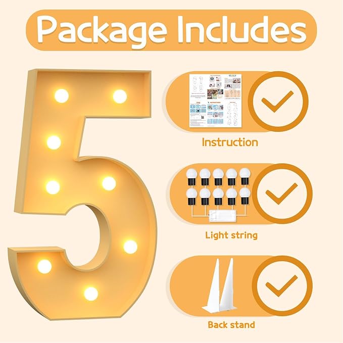 Marquee Numbers 3 Feet Tall Large Light Up Numbers 5th 15th 25th Five is A Vibe Birthday Decorations Big Yellow Light Outdoor Anniversary Decorations Balloon Arch Kit Party Backdrop 5