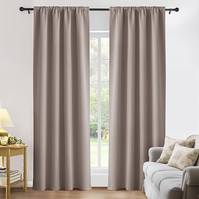 PONY DANCE Taupe Black Out Curtains 84 inch Long for Bedroom, Blackout Window Curtain Rod Pocket Thermal Insulated Drapes Energy Saving for Living Room, W 52 x L 84 inches, 2 Panels Set